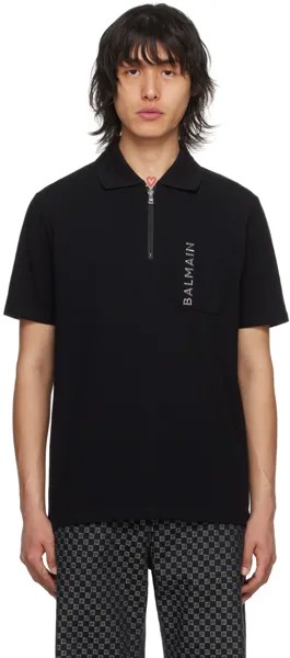Черная рубашка-поло Noir/Gris с молнией до половины Balmain