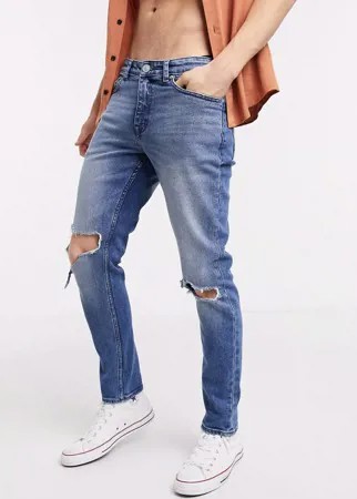 Синие джинсы скинни со рваной отделкой New Look-Синий