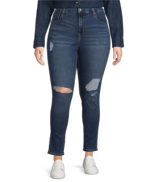 Джинсы скинни Levi's Plus Size 721 с высокой посадкой и деструкцией, синий
