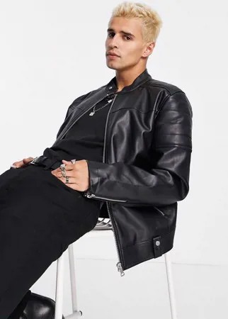 Короткая кожаная куртка черного цвета со стегаными рукавами ASOS DESIGN-Черный цвет