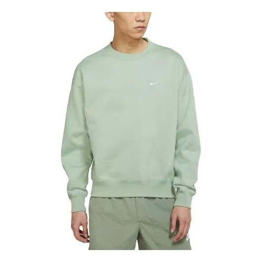 Толстовка Men's Nike Lab Fleece Crew Solid Color Plush Stay Warm Sports Round Neck Pullover Light Green, зеленый