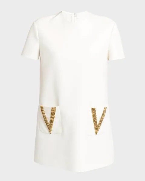 Мини-платье из крепа Couture с V-образным логотипом и карманами Valentino Garavani