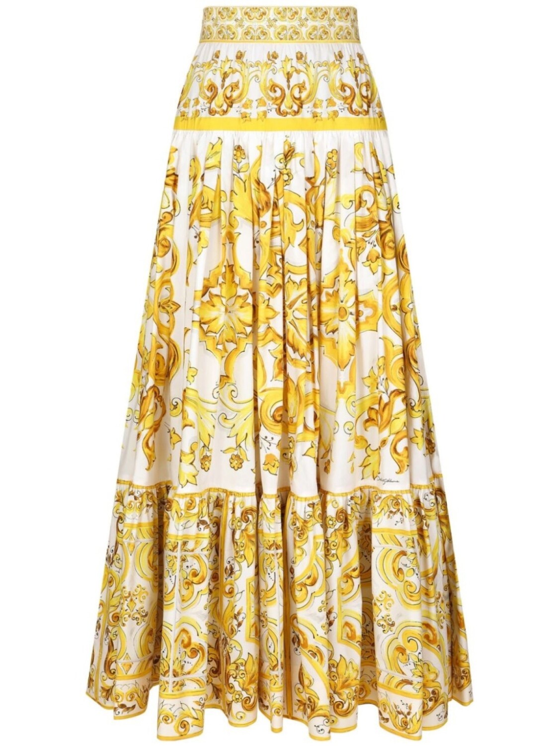 Dolce & Gabbana юбка макси с принтом Majolica и складками, желтый