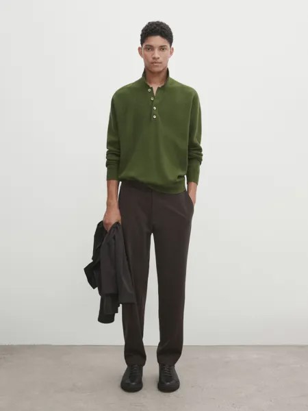 Свитер-поло из пультной трикотажи Massimo Dutti, оливковый