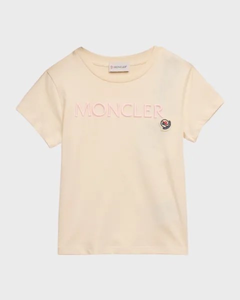 Футболка с короткими рукавами и вышитым логотипом для девочек Moncler, цвет White