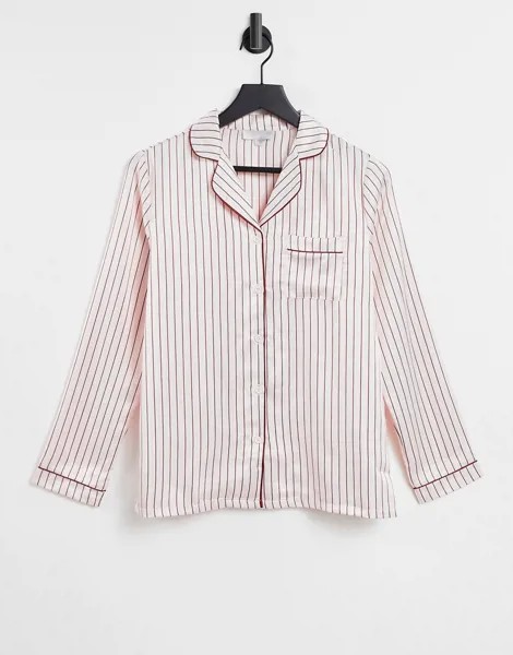 Атласная пижамная рубашка кремового цвета в полоску Loungeable-Многоцветный