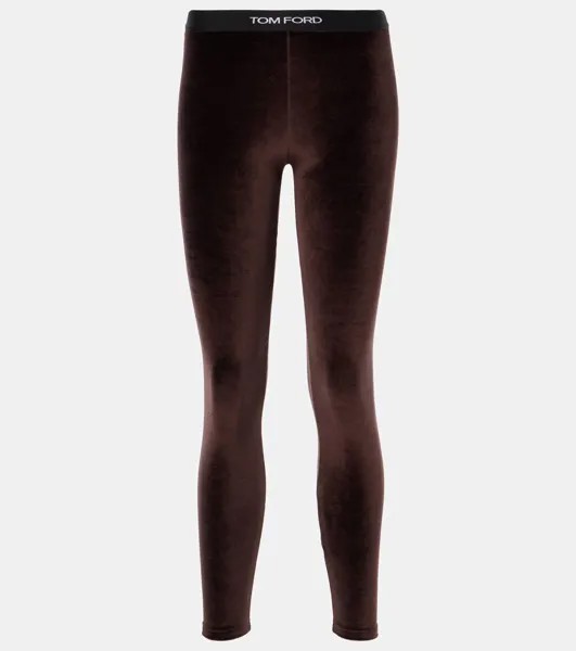 Велюровые леггинсы с логотипом Tom Ford, цвет chocolate brown