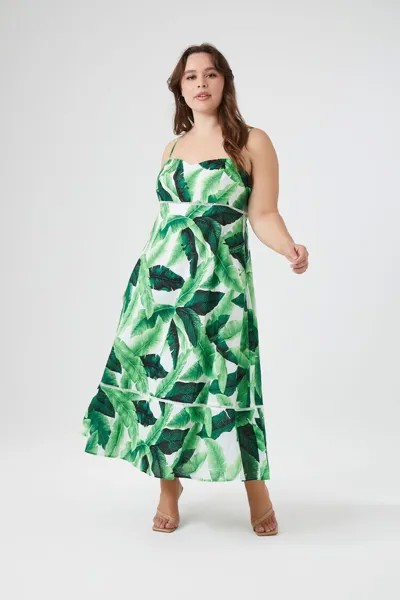 Тропическое платье Babydoll больших размеров Forever 21, зеленый