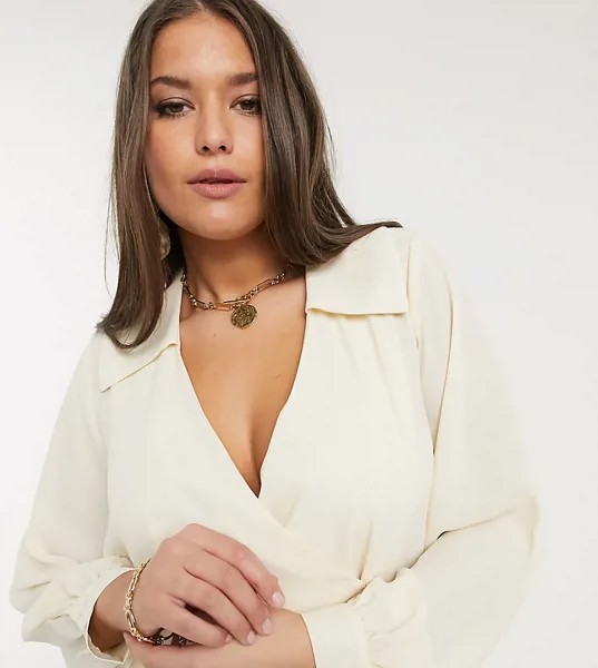 Кремовая блузка с запахом и воротником Vero Moda Curve-Кремовый