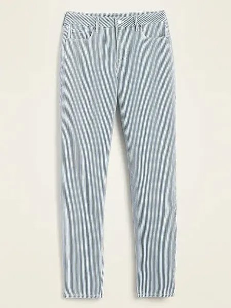 Джинсы до щиколотки с завышенной талией Old Navy Power Slim, прямые джинсы в полоску с железнодорожными полосками, размер 16 для миниатюрных размеров