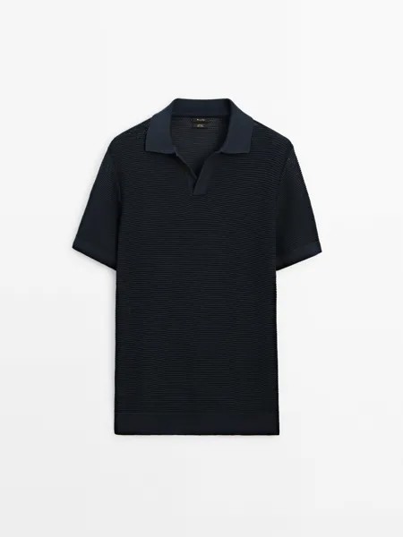 Рубашка поло Massimo Dutti Short Sleeve Textured Knit, темно-синий