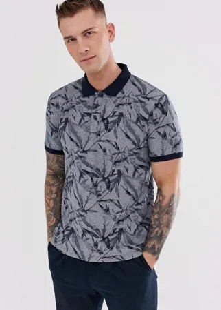 Темно-синее поло с принтом листьев Celio-Темно-синий