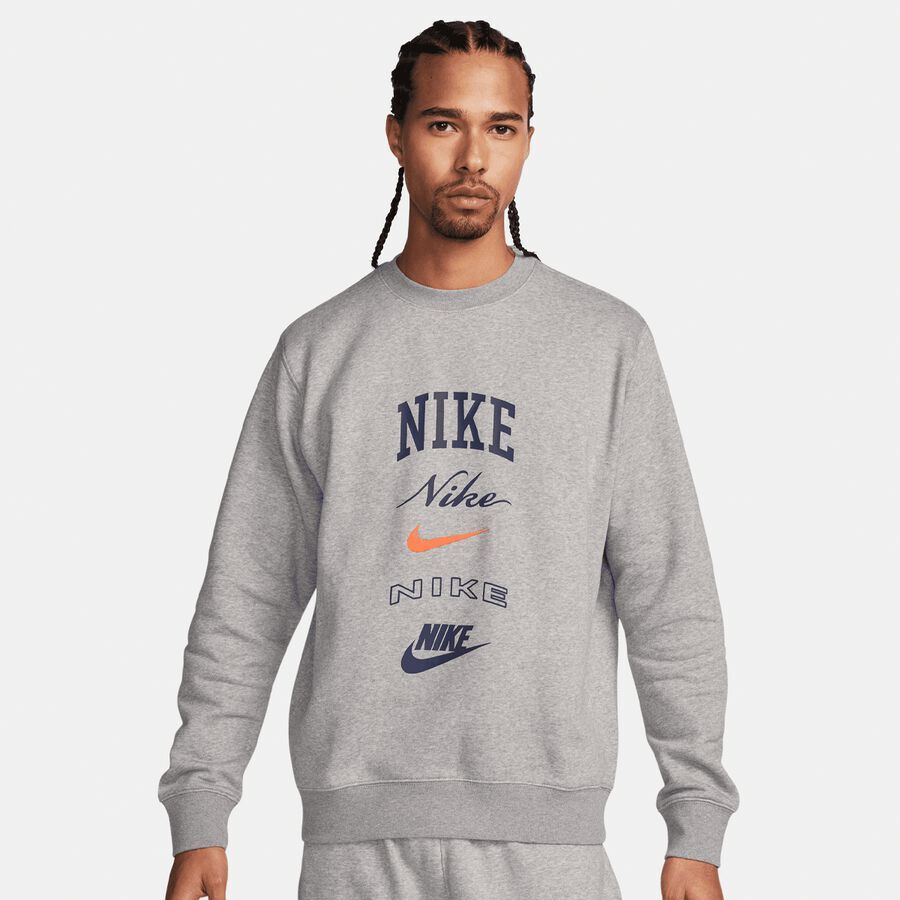 Толстовка Club Basketball Crew Stack GX NIKE, цвет dk grey heather/safety orange