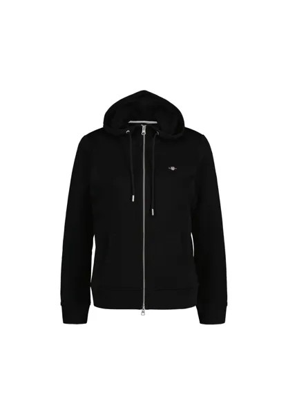 Толстовка женская - REGULAR SHIELD ZIP HOODIE, куртка с капюшоном, логотип GANT, черный