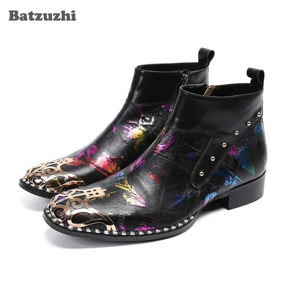 Batzuzhi Роскошные ручной работы Для мужчин's»; С металлическим носком Multi из натуральной Кожаные ботильоны Для мужчин вечерние Bota Masculina, US6-US12