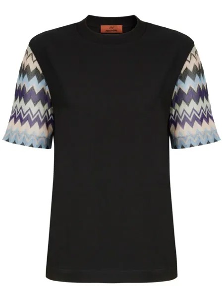 Missoni футболка из хлопка с трикотажными рукавами, черный