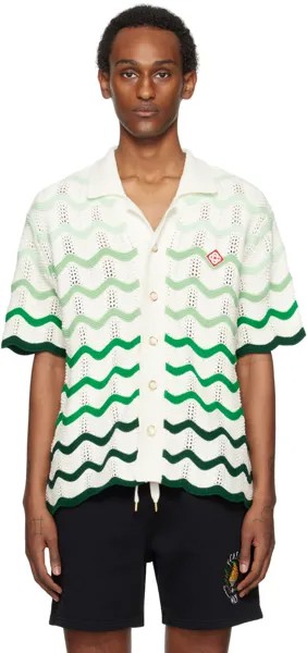 Бело-зеленая рубашка с волнистым градиентом Casablanca