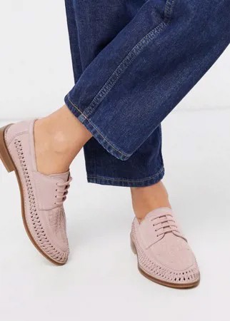 Светло-розовые замшевые туфли с плетеной отделкой и шнуровкой ASOS DESIGN-Розовый цвет