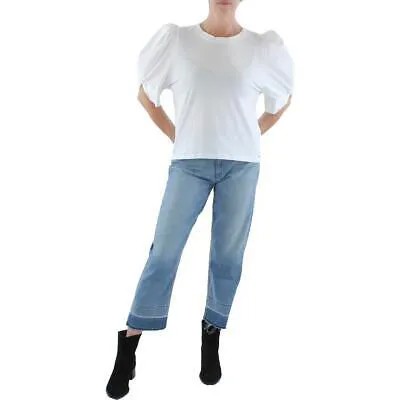 DKNY Женская белая футболка с круглым вырезом и пышными рукавами, топ XL BHFO 3294