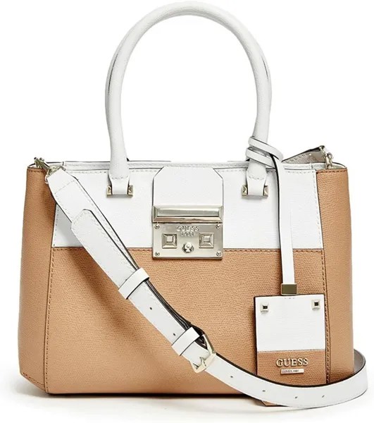 НОВАЯ женская сумка-портфель GUESS Martine, бежевая, коричневая, коричневая, белая, сумка через плечо