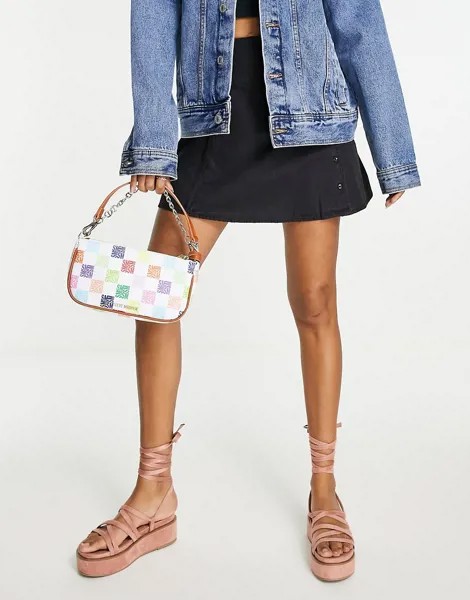 Белая сумка на плечо с монограммами радужных цветов Steve Madden Bsister-Белый