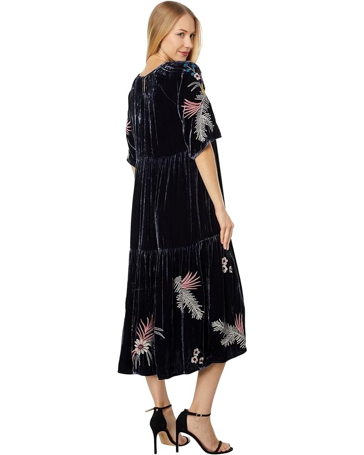 Платье Johnny Was Tiarei Velvet Raglan Tiered Dress, цвет Midnight Blue