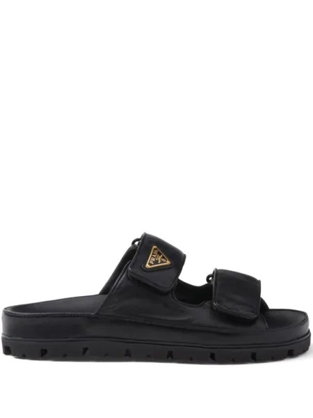 Prada шлепанцы с дутыми ремешками, черный