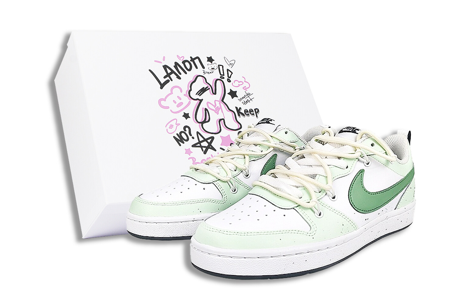 Кроссовки Nike Court Borough Skateboarding Shoes Women's Low-top White/green, зеленый