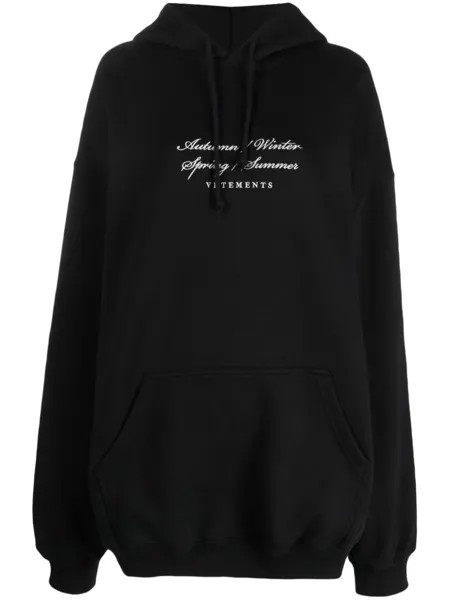 VETEMENTS худи с кулиской и вышитым логотипом, черный