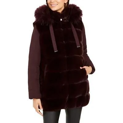 Via Spiga Женское стеганое зимнее пуховое пальто с капюшоном и искусственным мехом в смешанной технике