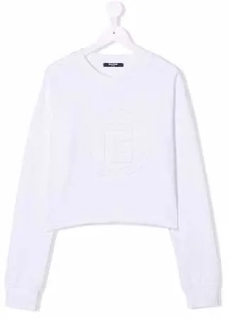 Balmain Kids укороченная толстовка с вышитым логотипом