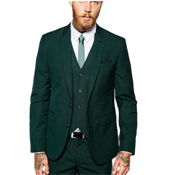 Новый Классический мужской костюм Smolking Noivo Terno, облегающие вечерние костюмы Easculino для мужчин, темно-зеленый Повседневный смокинг, блейзер дл...