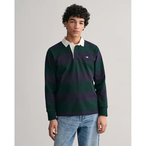 Поло с длинным рукавом Gant Reg Shield Barstripe Heavy Rugger, зеленый