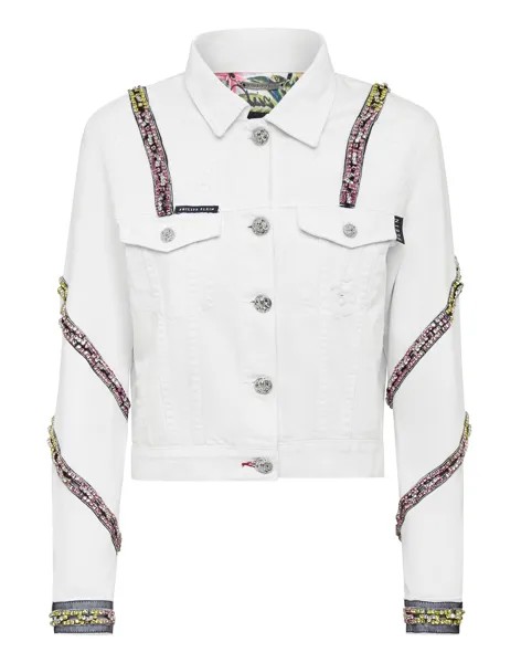 Джинсовая укороченная куртка Кристалл Philipp Plein, цвет Dream On