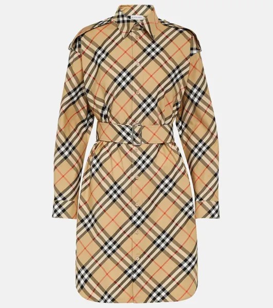 Хлопковое платье-рубашка в клетку Burberry Burberry, бежевый