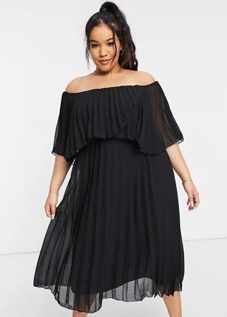 Двухслойное плиссированное платье-бандо миди черного цвета ASOS DESIGN Curve-Черный цвет