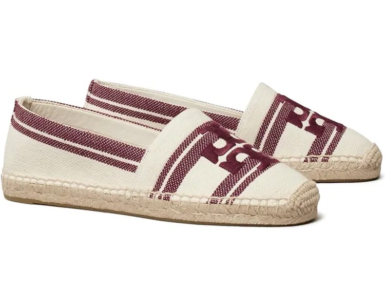 Лоферы Tory Burch Double T Jacquard Espadrille, цвет Ash White/Vino