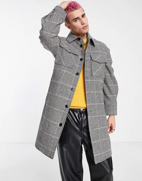 Oversized-пальто премиум-класса в мелкую ломаную клетку с накладными карманами Devil's Advocate-Черный