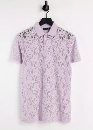 Футболка-поло сиреневого цвета с кружевной отделкой ASOS DESIGN-Фиолетовый цвет