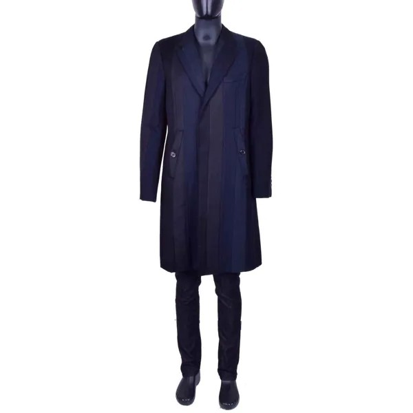 Dolce - Gabbana Приталенное пальто из натуральной шерсти в полоску Черно-синее пальто 07013