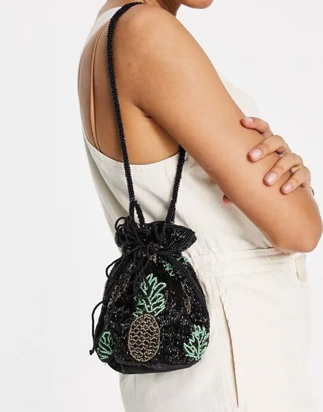 Черная сумка-мешок с ананасом, украшенным бисером Becksondergaard-Черный