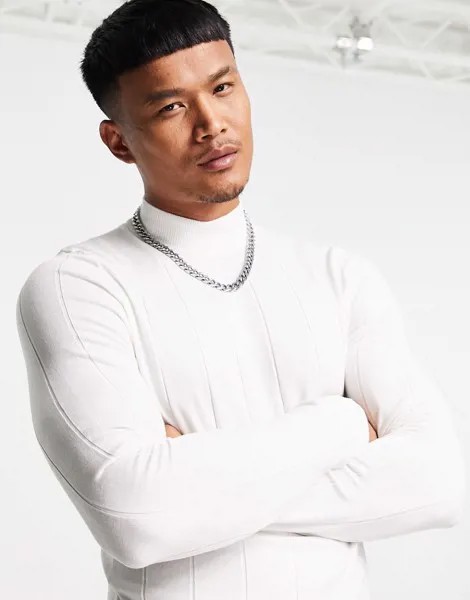 Белый джемпер в рубчик с круглым вырезом Bershka
