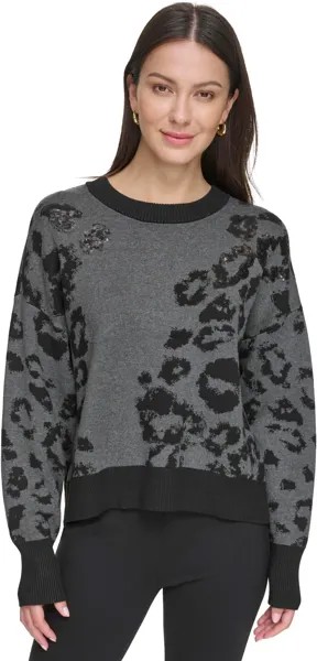 Свитер с длинными рукавами и пайетками в виде животных DKNY, цвет Granite Heather/Black