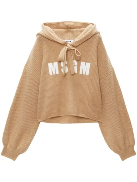 MSGM джемпер с капюшоном и вышитым логотипом, нейтральный цвет