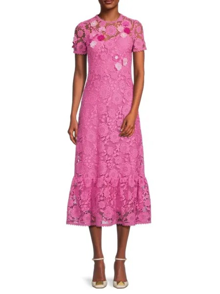 Кружевное платье миди с цветочным принтом Redvalentino, цвет Fancy Pink