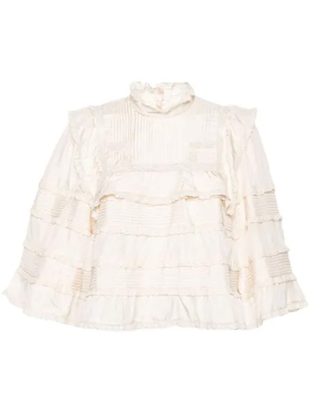 ISABEL MARANT шелковая блузка Zalmara с кружевной отделкой, нейтральный цвет