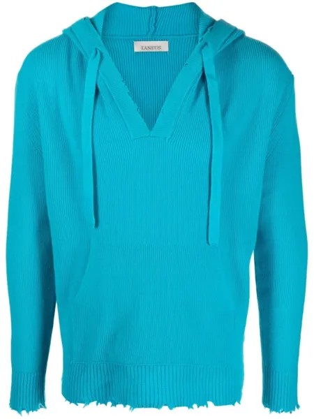 Laneus ripped wool hoodie, синий