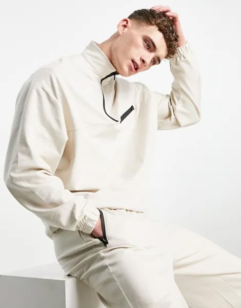 Бежевый свитшот в стиле oversized с короткой молнией и карманом (от комплекта) ASOS DESIGN-Светло-бежевый цвет