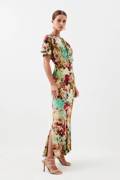 Миниатюрное платье макси из атласного крепа с цветочным принтом Karen Millen, мультиколор