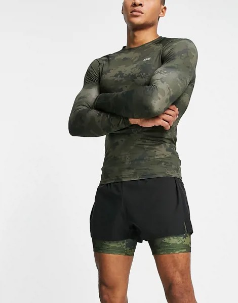 Облегающий спортивный лонгслив с камуфляжным принтом ASOS 4505-Серый